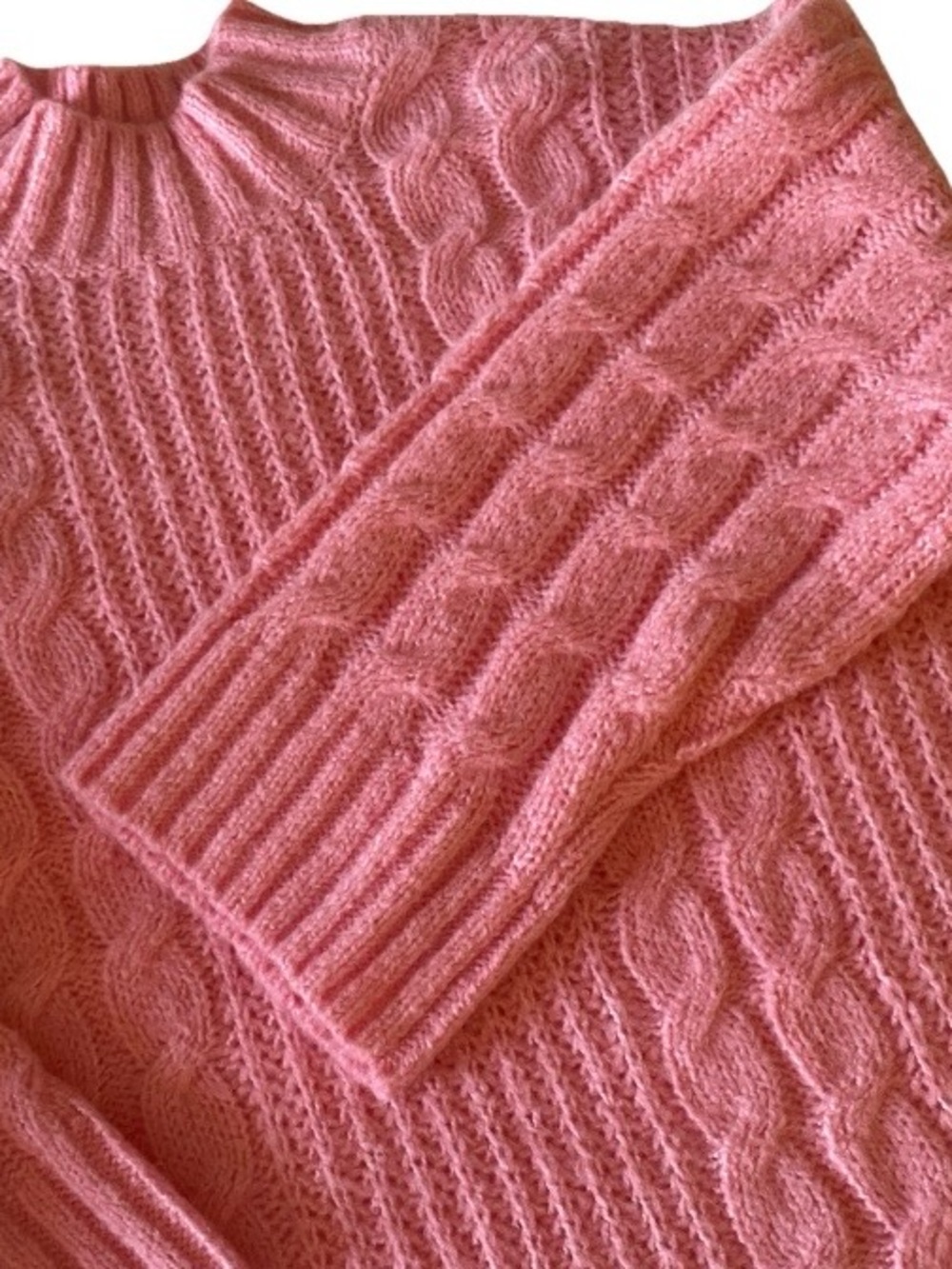 Women's Pink Cable Turtleneck Sweater - Picture 6 of 8